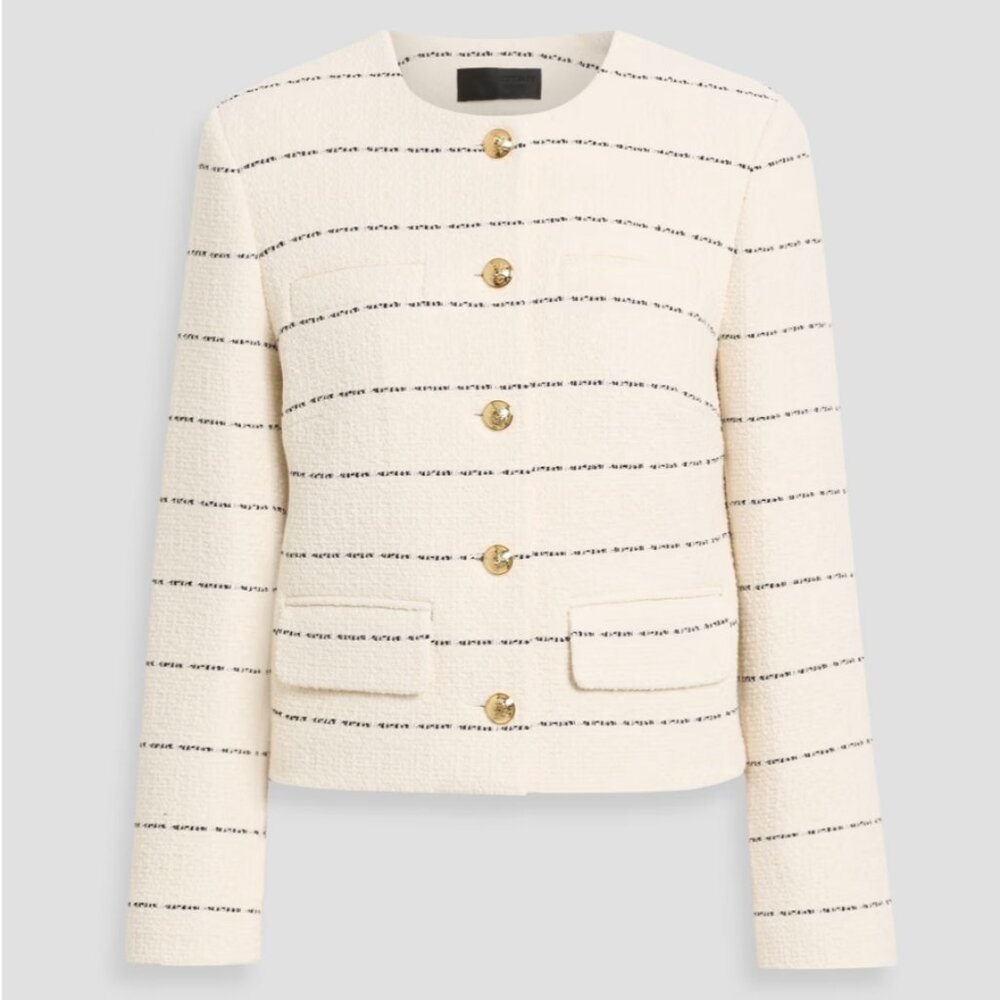 Nili Lotan Paige Cream and Black Striped Blazer with Gold Buttons NWT